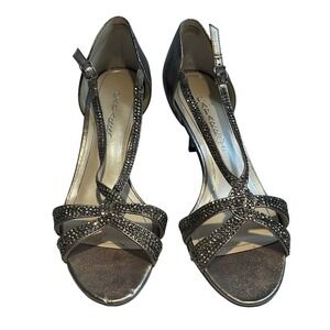 Caparros Forever Mushroom Metallic Rhinestone Evening Sandals Heels Womens 8.5 M